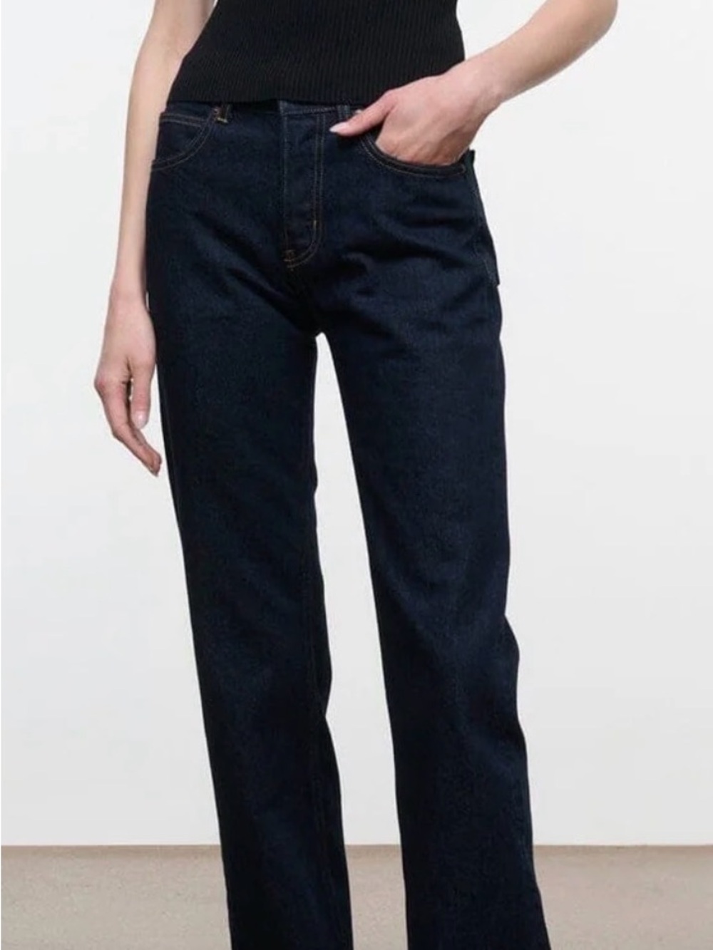 STAUD Teddy Dark Indigo Straight-Leg Jeans